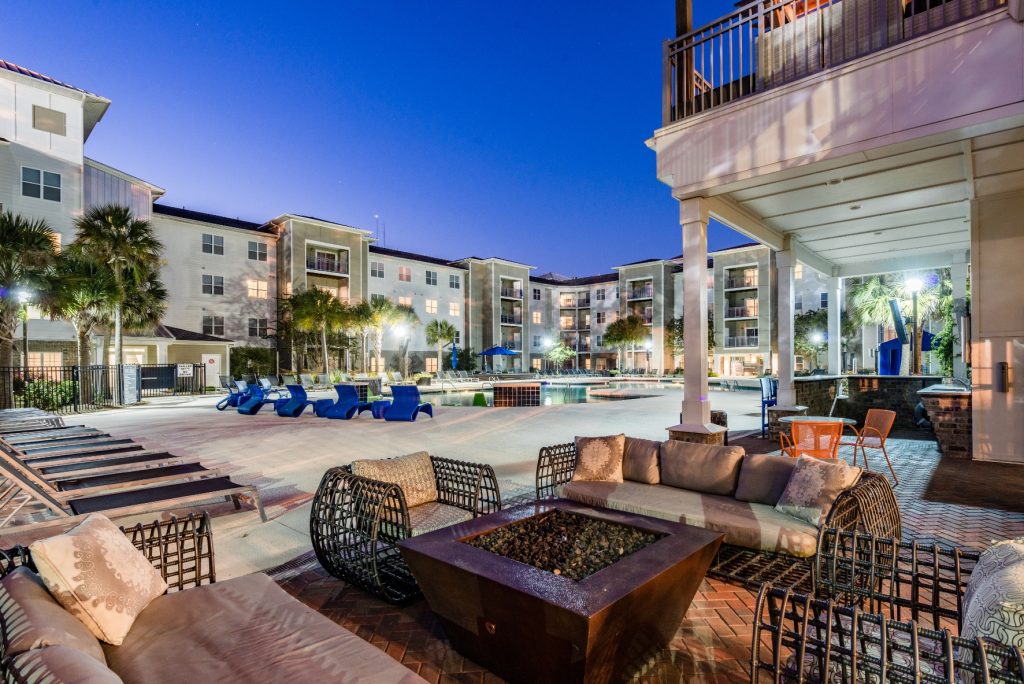 Fire pit lounge area at Monarch 301